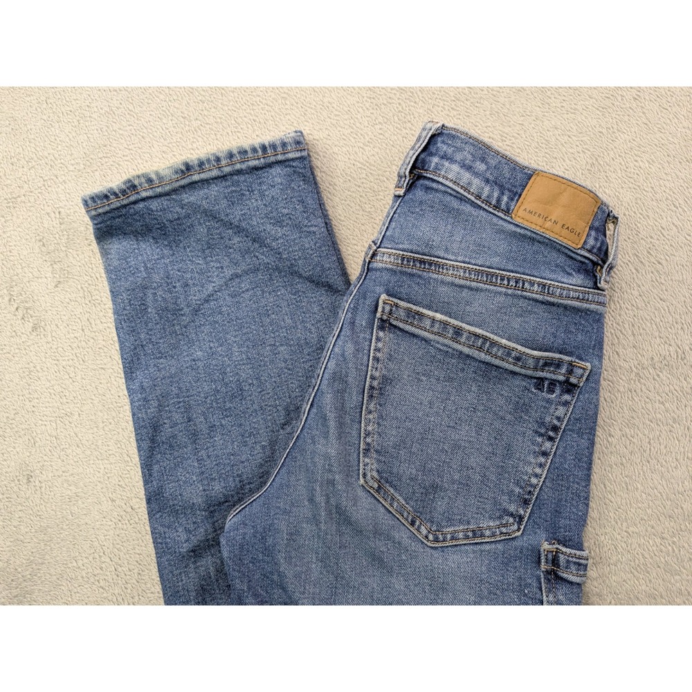 American Eagle Women's Size 000 Super High Rise Baggy Straight Cargo Jeans Blue